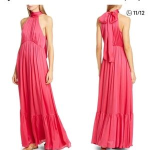 Zimmermann Pink Maxi Halter Tie-Neck Dress